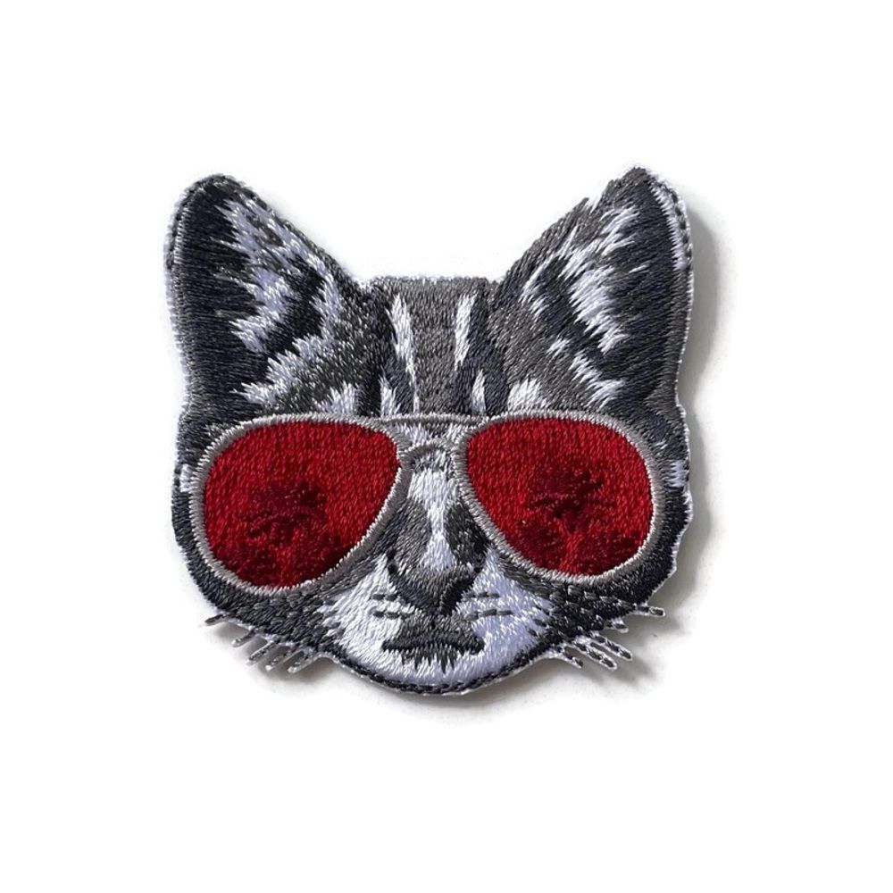 Cool Shades Grey Tabby Cat Head Embroidered Patch